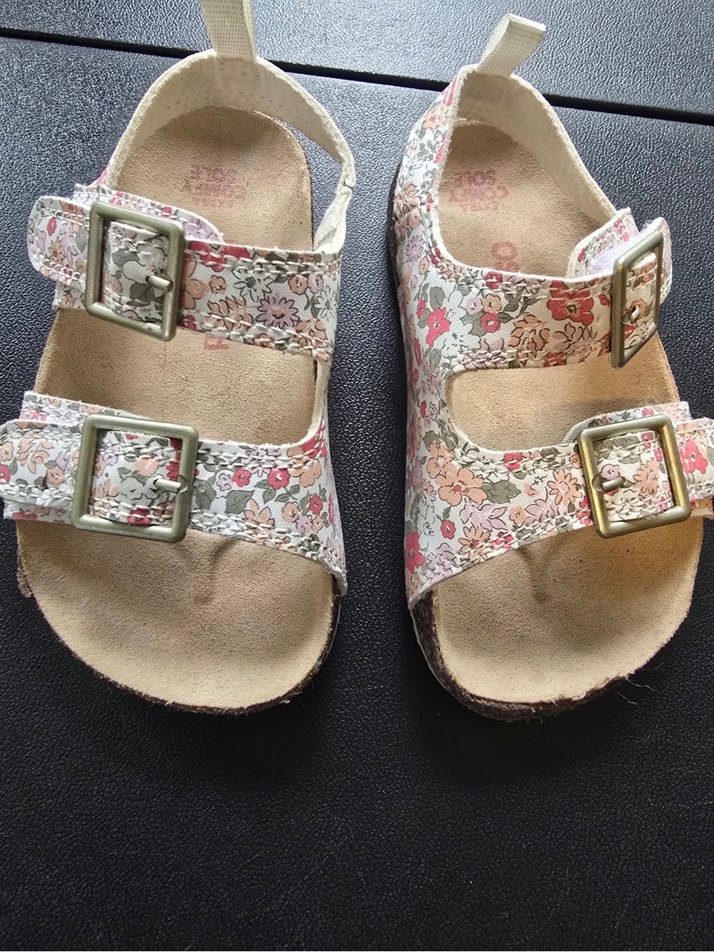 OshKosh B'gosh Floral Double-Buckle Sandals in Cream, Pink, and Green